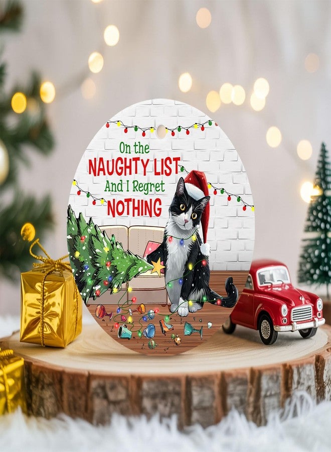 34HD Tuxedo Cat Naughty List Ceramic Ornament 2025 - Funny Hanging Xmas Tree Decoration for Cat Lovers Holiday Home Decor Gift - Image 4